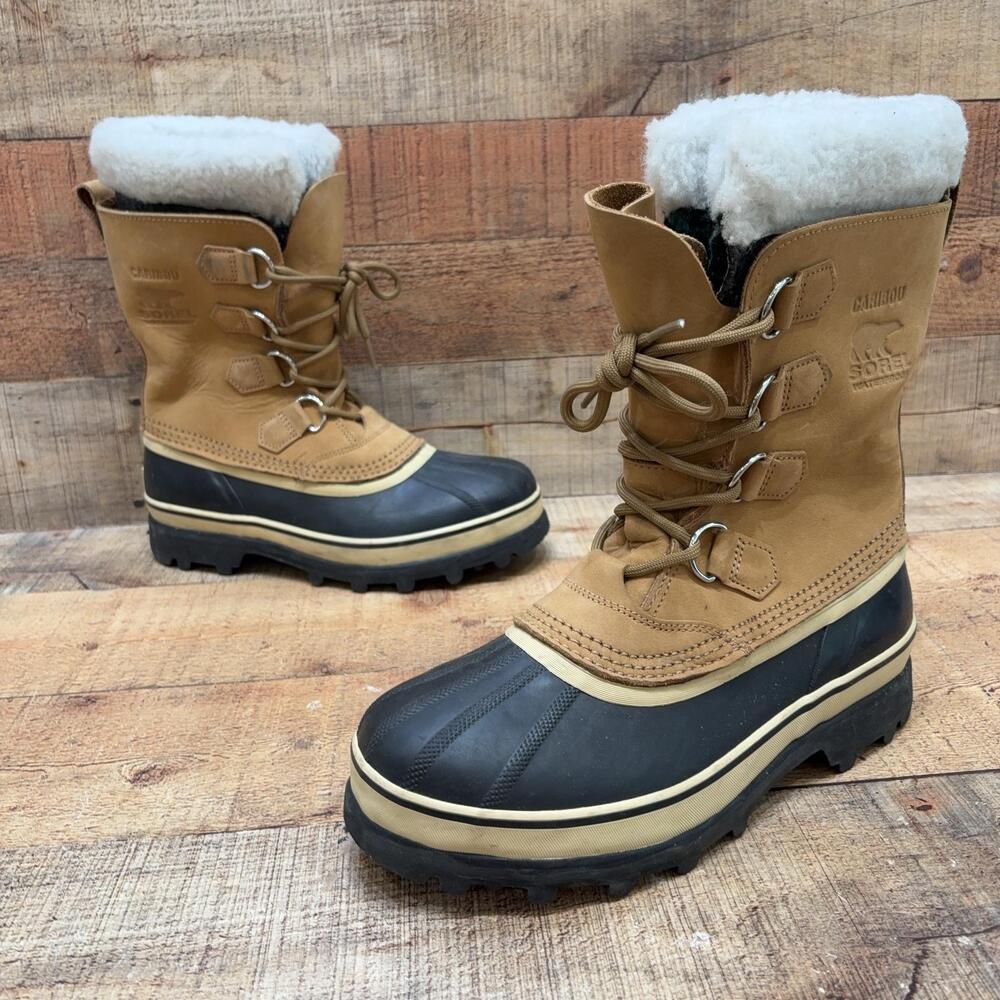 Sorel Caribou Snow Boots Womens Size 7.5 38.5 Brown Faux Fur Mid Calf Waterproof